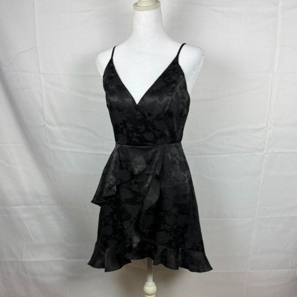 Altar'd State Black Floral Satin Mini Dress - S